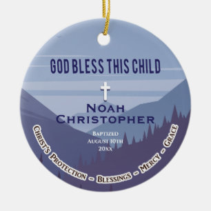 Modern Mountain God Bless Christening Baptism Ceramic Ornament