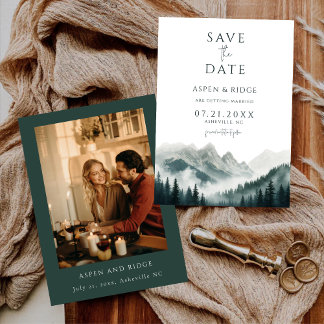 Modern Mountain Greenery Save the Date Photo Invitation