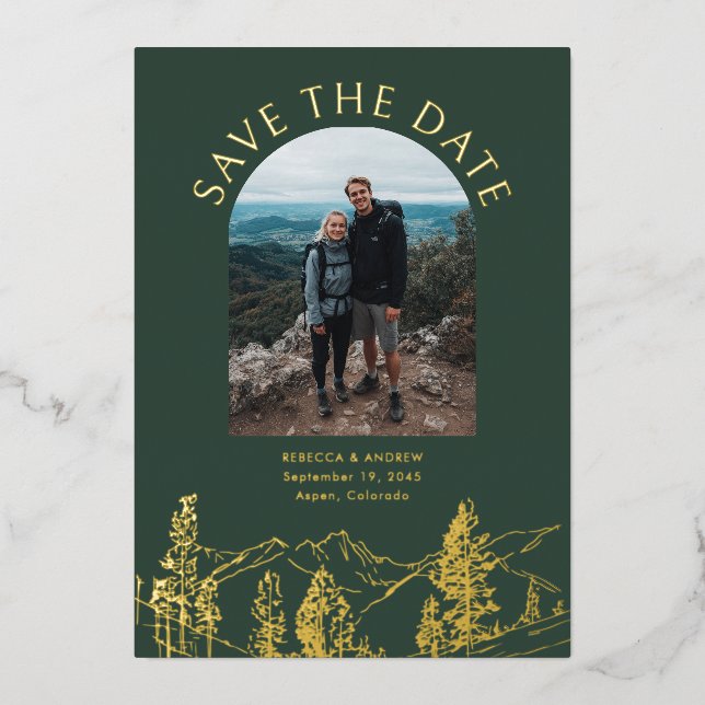 Modern Mountain Outdoors Wedding Save The Date (Front)
