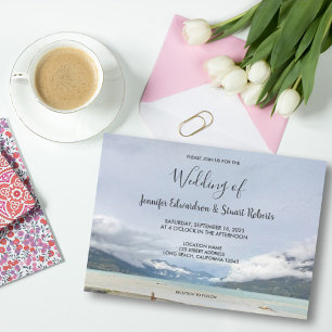 Modern mountain summer beach wedding invitation