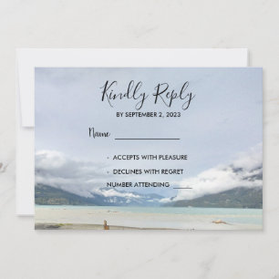 Modern mountain summer beach wedding RSVP cards