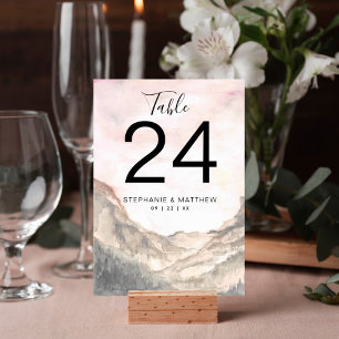 Modern Mountain Watercolor Wedding Table Number