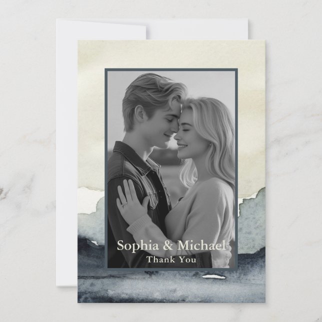 Modern Mountain Wedding Thank You Card Watercolor (Front)