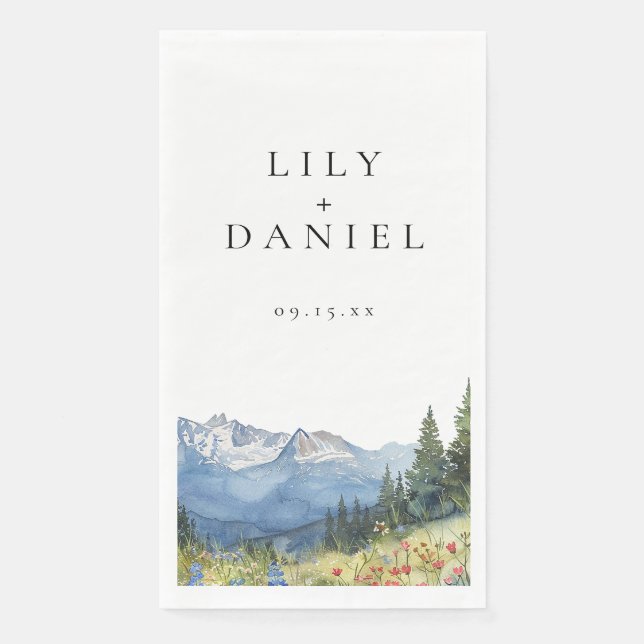 Modern Mountain Wildflower Wedding Napkin (Front)