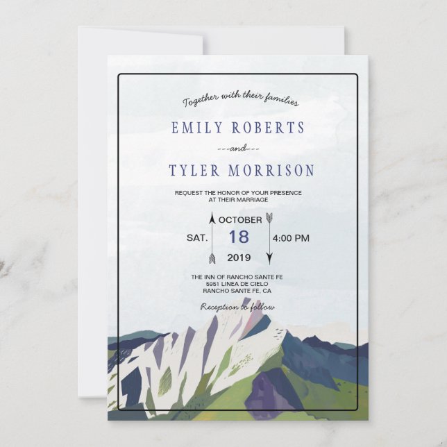 Modern Mountain Woodland Forest Wedding Invite (Front)