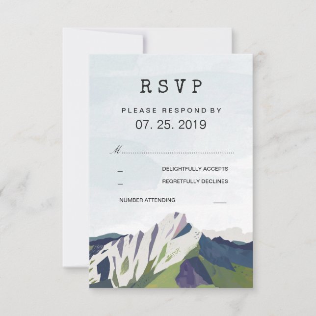 Modern Mountain Woodland Forest Wedding RSVP Card (Front)
