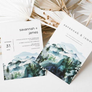 Modern Mountains Pine trees Minimalist Wedding Invitation
