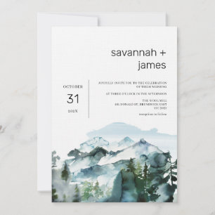 Modern Mountains Pine trees Minimalist Wedding Invitation