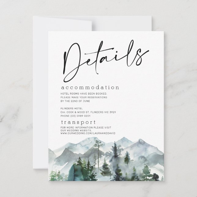 Modern Mountains Wilderness Wedding Details Card (Front)