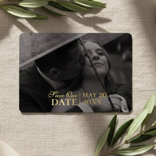 Modern Mousse Brown Photo and Foil Save the Date