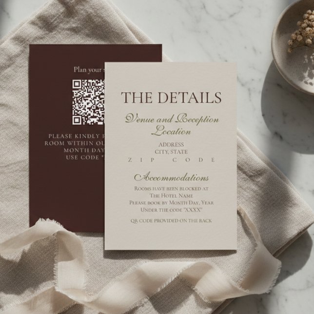 Modern Mousse Brown Wedding Details Enclosure Card (Modern Mousse Brown Wedding Hotel Block Enclosure
)