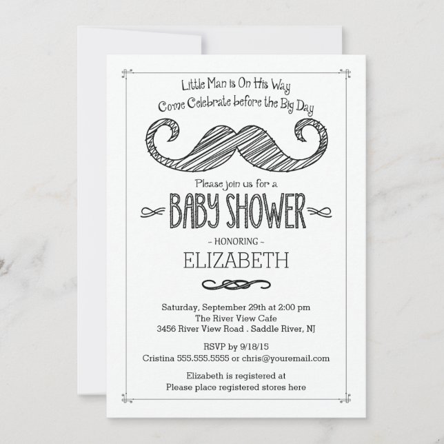 Modern Moustache Baby Shower Invitatation Invitation (Front)