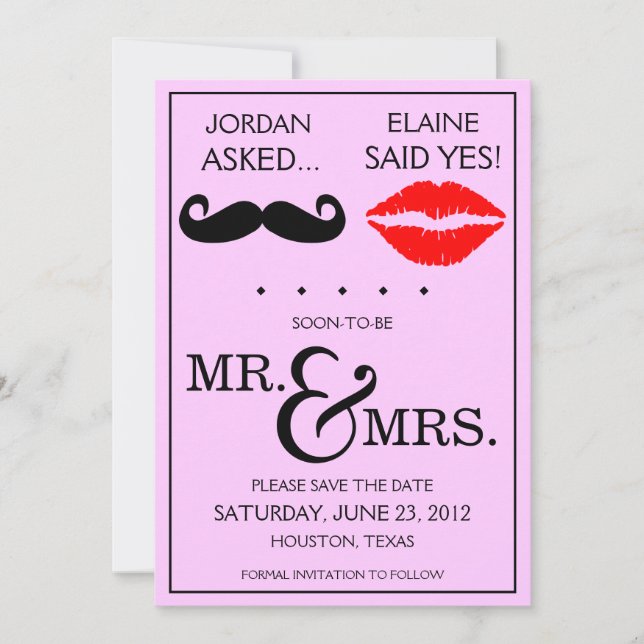 Modern Moustache Lips Mr. & Mrs. Save the Date (Front)