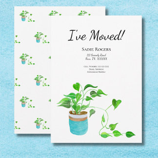 Modern Moving Announcement with Watercolor Pothos