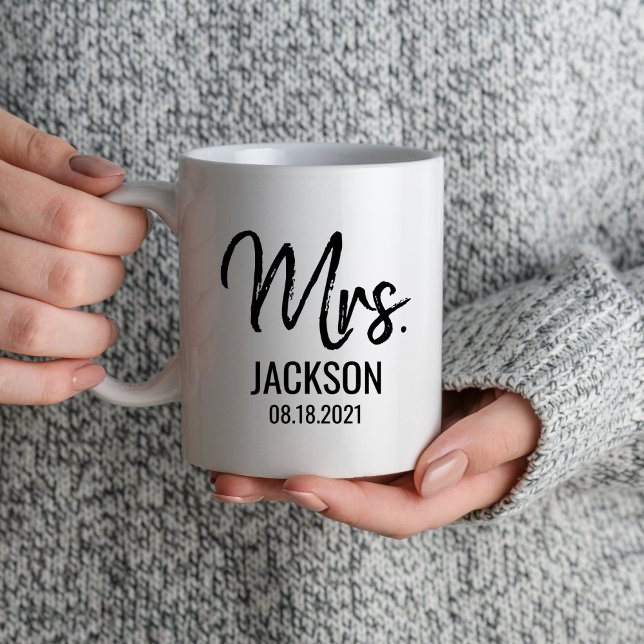 Modern Mr and Mrs Bride Groom Wedding Engagement Mug (Creator Uploaded)