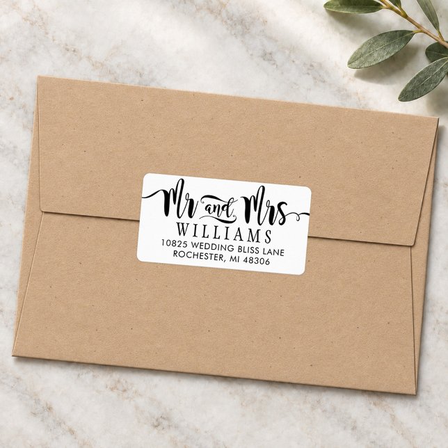 Modern Mr and Mrs Brush Script Wedding Label (Creator Uploaded)