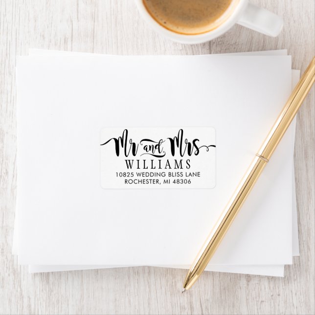 Modern Mr and Mrs Brush Script Wedding Label (Insitu)