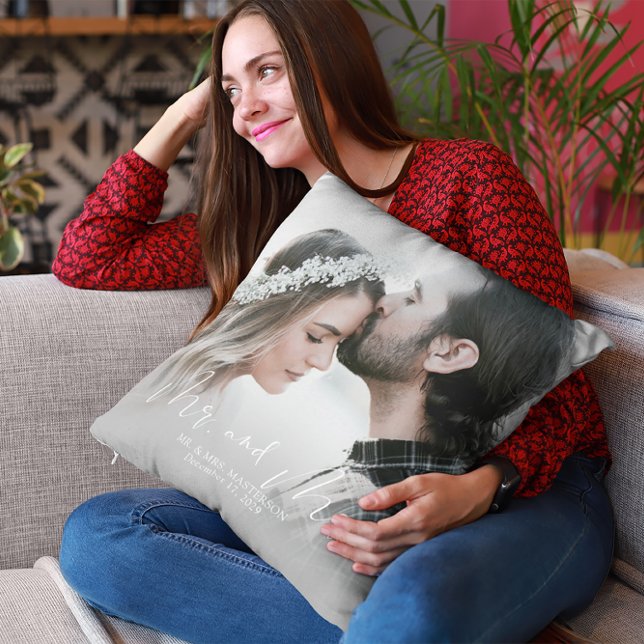 Modern Mr and Mrs Wedding Photo Cushion (Creator Uploaded)
