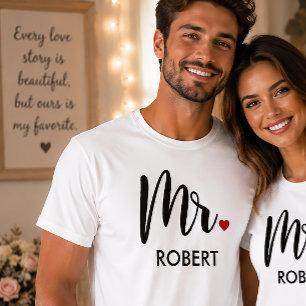 Modern Mr Calligraphy Heart Monogram T-Shirt