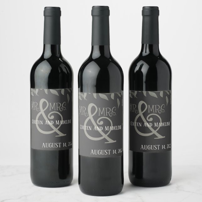 Modern Mr. & Mrs. Black Simple Elegant Inspirivity Wine Label (Bottles)