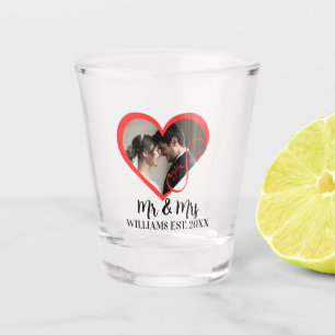 Modern Mr & Mrs Newlywed Photo Custom Wedding Shot Glass