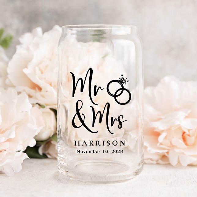 Modern Mr Mrs Wedding  Can Glass (Creator Uploaded)