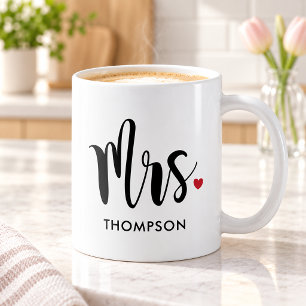 Modern Mrs Calligraphy Heart Monogram Coffee Mug