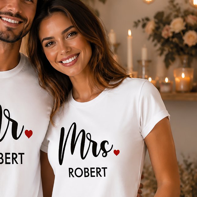Modern Mrs Calligraphy Heart Monogram T-Shirt (Creator Uploaded)
