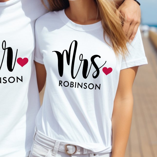 Modern Mrs Calligraphy Heart Monogram T-Shirt (Creator Uploaded)