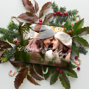Modern Mrs & Mrs Happiest Holidays Christmas Save The Date