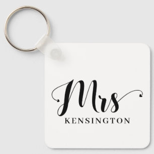 Modern Mrs Newlywed Typography Photo Metal Key Ring