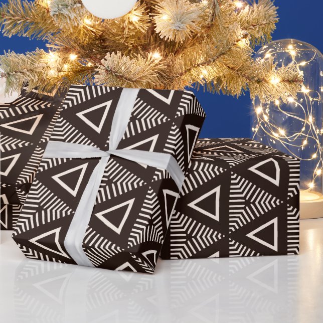 Modern Mudcloth Geometric Design Wrapping Paper (Holidays)
