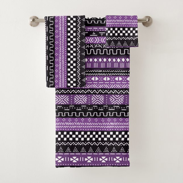 Modern Mudcloth Mix Purple Bath Towel Set (Insitu)