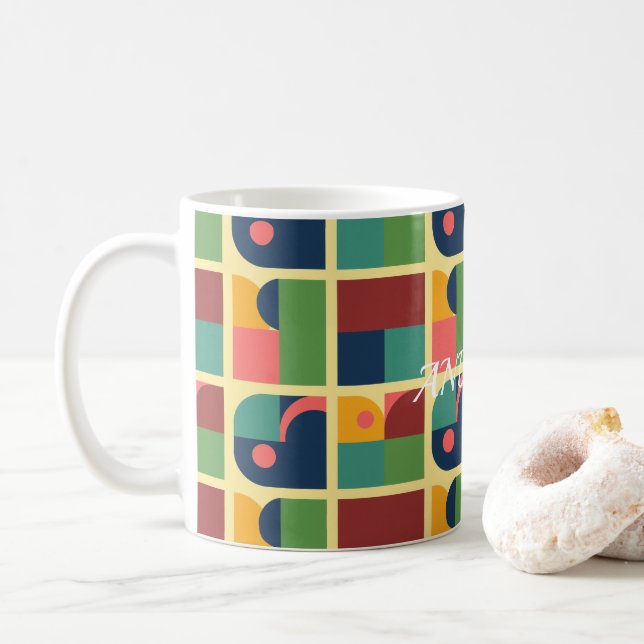 Modern Mug – Abstract Geometric Pattern (With Donut)