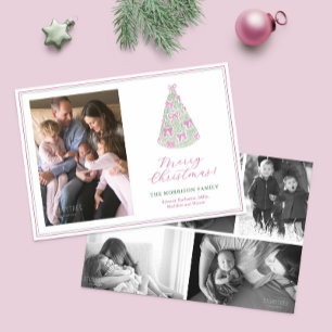 Modern Mulberry Bows on Tree Photo Collage Holiday Card