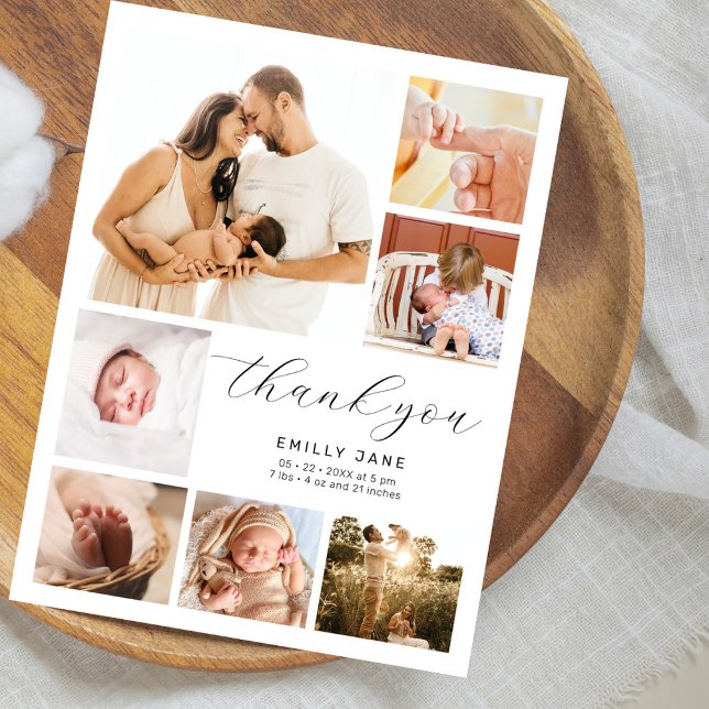 Modern Multi 7 Photo Collage Birth Announcement Postcard (Creator Uploaded)