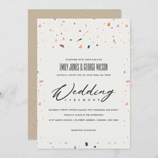 MODERN MULTI COLOR TERRAZZO PATTERN WEDDING INVITE (Front/Back)