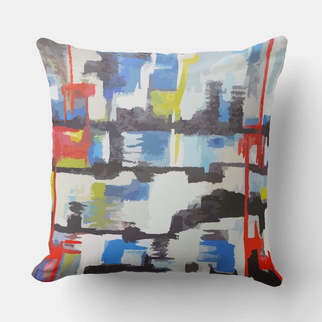 Modern Multi-Colour Abstract Retro-like Square  Cushion (Front)