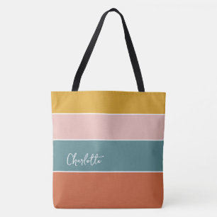 Modern Multi Colour Block Stripes Personalised Tote Bag