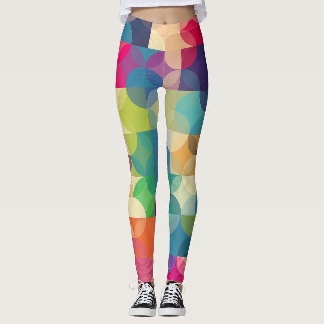 Modern Multi-Colour Geometric Shapes Leggings (Front)
