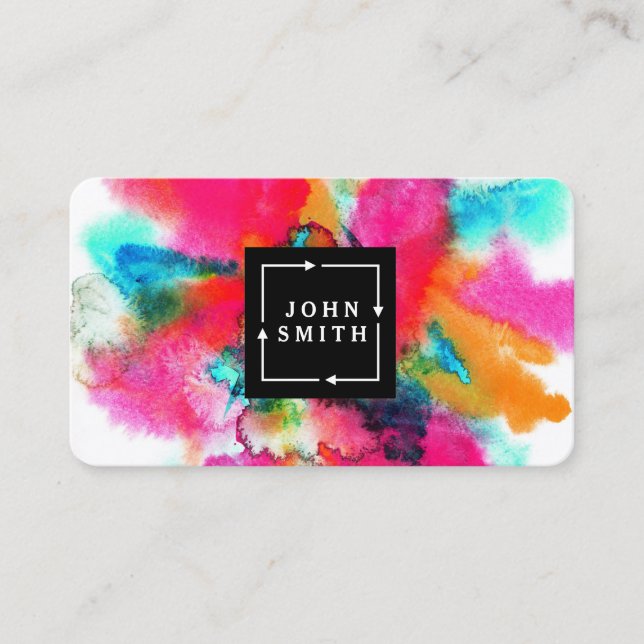 Modern Multi-colour Watercolors Cool Abstract Busi Business Card (Front)