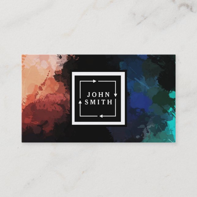 Modern Multi-colour Watercolors Cool Abstract Business Card (Front)