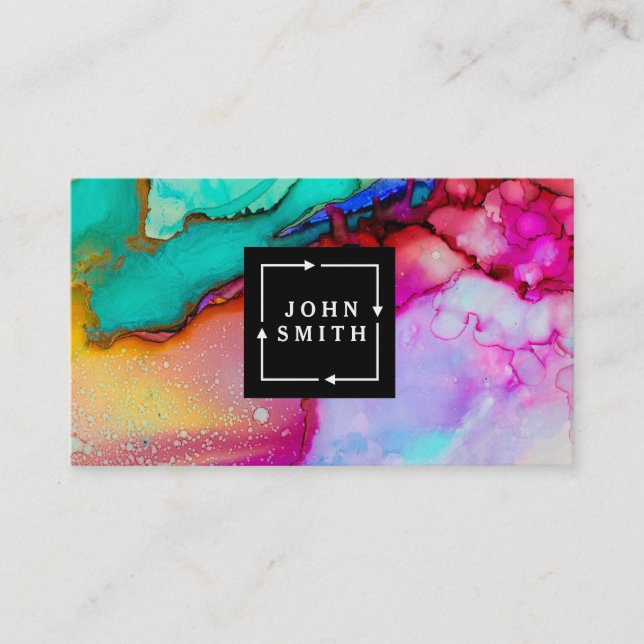 Modern Multi-colour Watercolors Cool Abstract Business Card (Front)