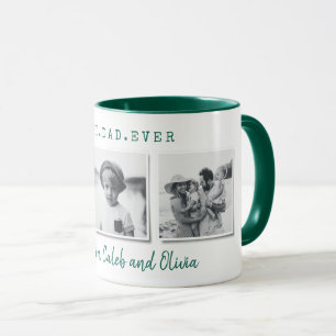 Modern multi photo best dad fathers day green gift mug