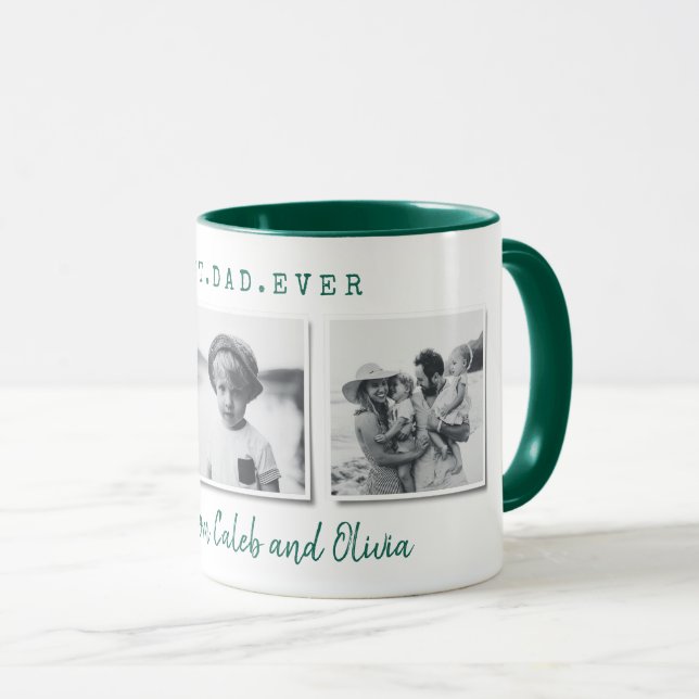 Modern multi photo best dad fathers day green gift mug (Front Right)