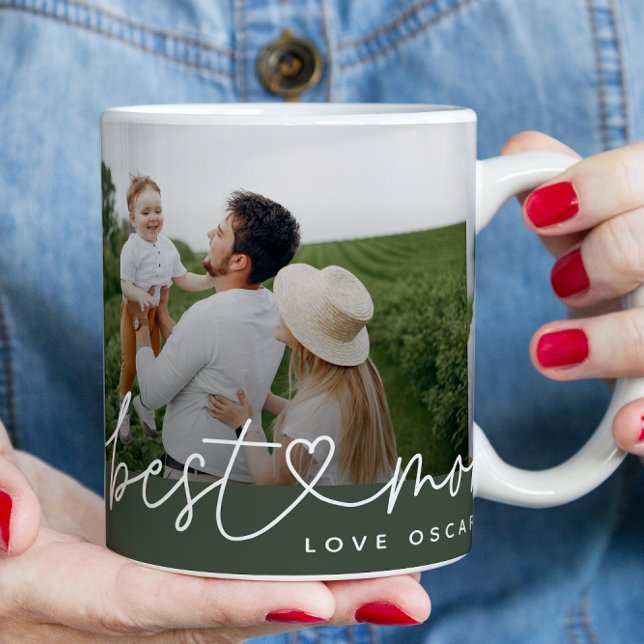 Modern multi photo best mum ever cute heart gift coffee mug (Creator Uploaded)