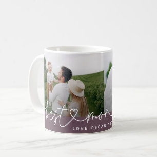 Modern multi photo best mum ever cute heart purple coffee mug