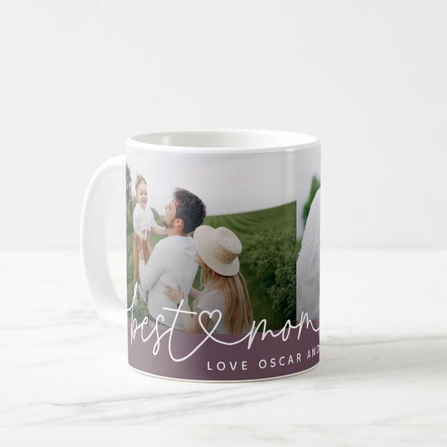 Modern multi photo best mum ever cute heart purple coffee mug (Front Left)