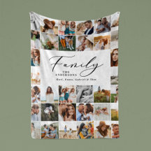 Modern multi photo black script family elegant sherpa blanket