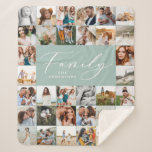 Modern multi photo blue script family elegant sher sherpa blanket<br><div class="desc">Modern minimal multi photo script family. With space for 34 photographs. Ideal gift available for mums,  dads,  grand,  grandad of any family members,  Christmas,  anniversary,  birthday,  mothers day and fathers day. Stunning elegant script text.</div>